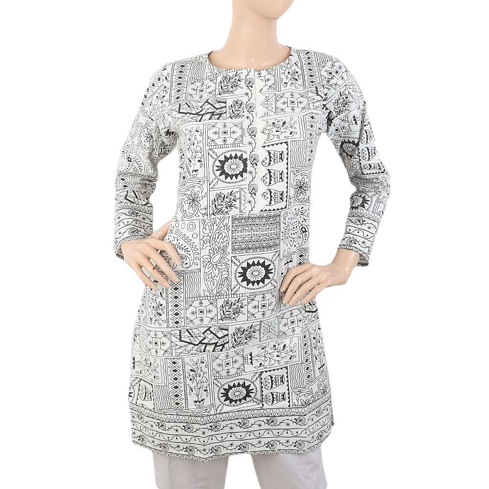 Women's Fancy Printed Wool Kurti - White, Women, Ready Kurtis, Chase Value, Chase Value