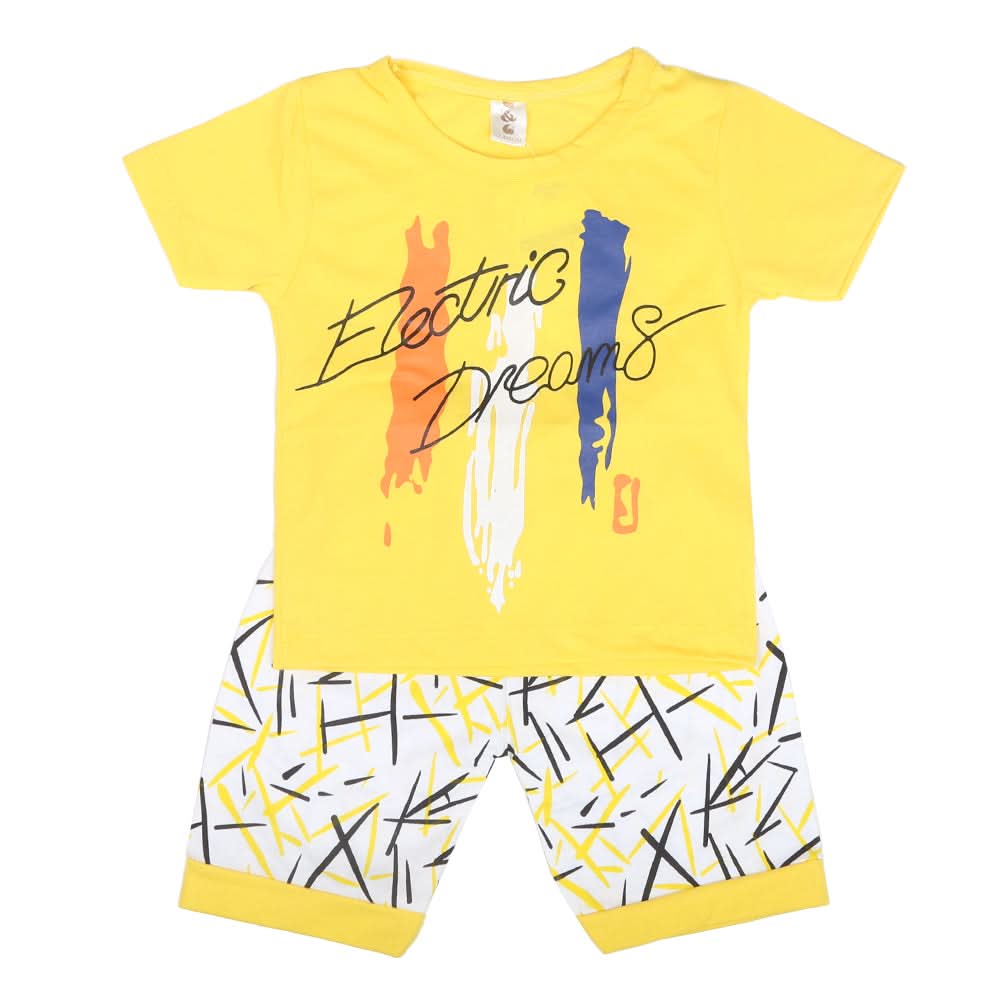 Boys Half Sleeves Short Suit  SML CVC-39-Yellow, Kids, Boys Sets And Suits, Chase Value, Chase Value