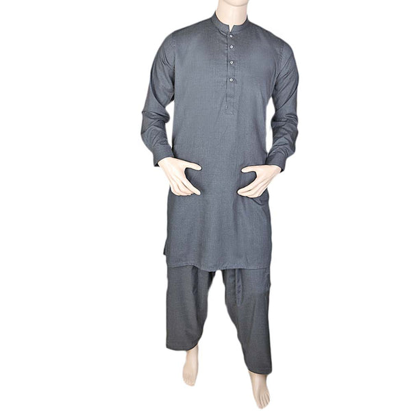 Eminent Band Collar Plain Shalwar Kameez For Men - Grey, Men, Shalwar Kameez, Chase Value, Chase Value