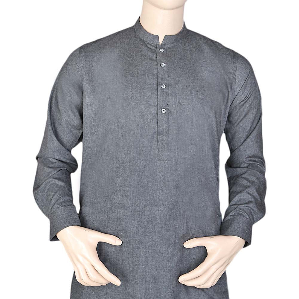 Eminent Band Collar Plain Shalwar Kameez For Men - Grey, Men, Shalwar Kameez, Chase Value, Chase Value
