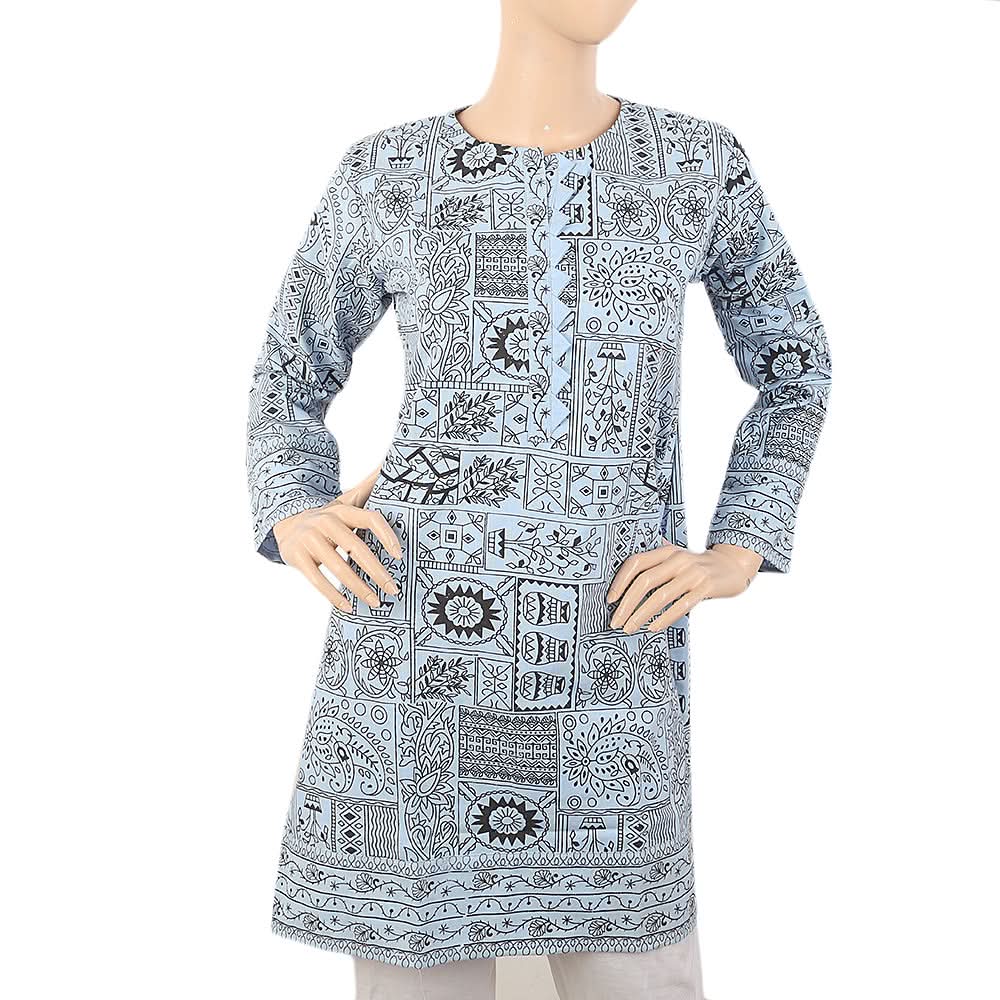 Women's Fancy Printed Wool Kurti - Light Blue, Women, Ready Kurtis, Chase Value, Chase Value
