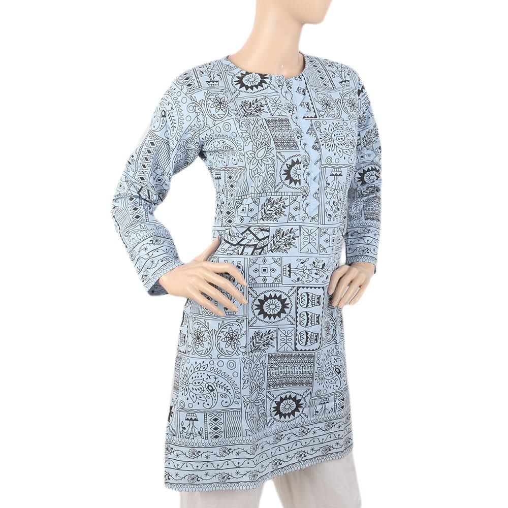 Women's Fancy Printed Wool Kurti - Light Blue, Women, Ready Kurtis, Chase Value, Chase Value