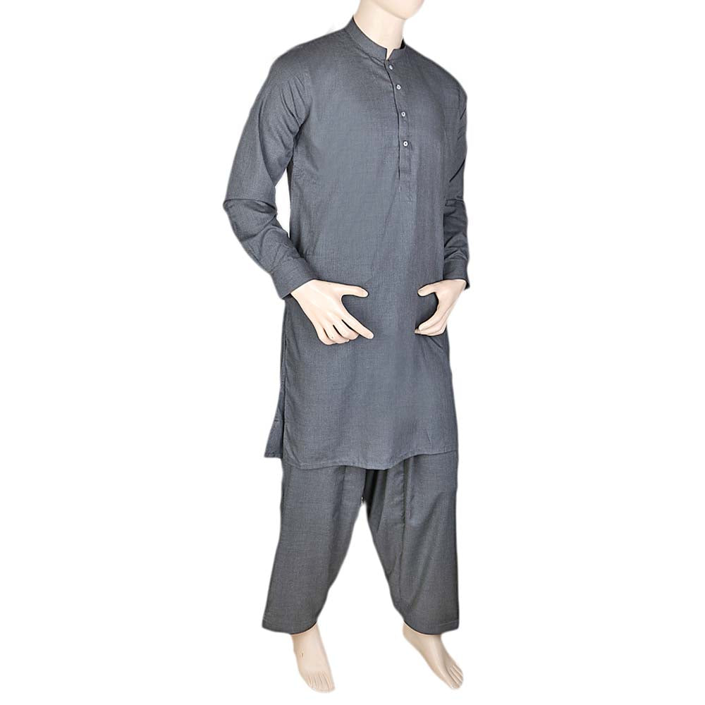 Eminent Band Collar Plain Shalwar Kameez For Men - Grey, Men, Shalwar Kameez, Chase Value, Chase Value