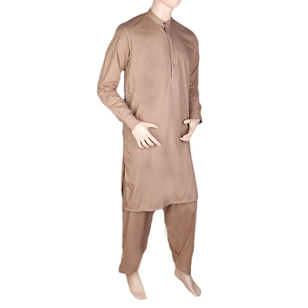 Eminent Band Collar Plain Shalwar Kameez For Men - Brown, Men, Shalwar Kameez, Chase Value, Chase Value