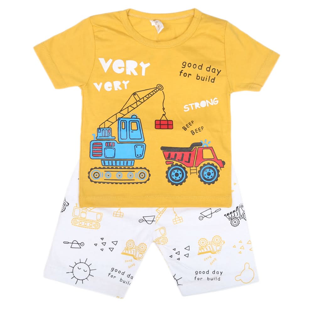 Boys Half Sleeves Short Suit SML CVC-53-Mustard, Kids, Boys Sets And Suits, Chase Value, Chase Value