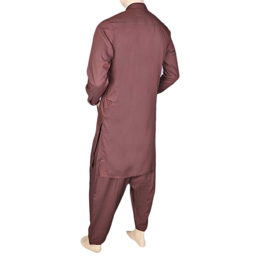 Men's Band Collar Embroidered Shalwar Kameez - Maroon, Men, Shalwar Kameez, Chase Value, Chase Value