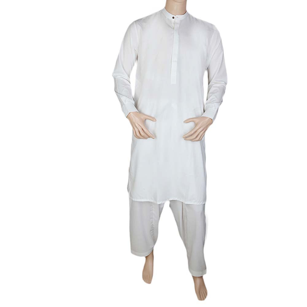 Eminent Band Collar Plain Shalwar Kameez For Men - White, Men, Shalwar Kameez, Chase Value, Chase Value