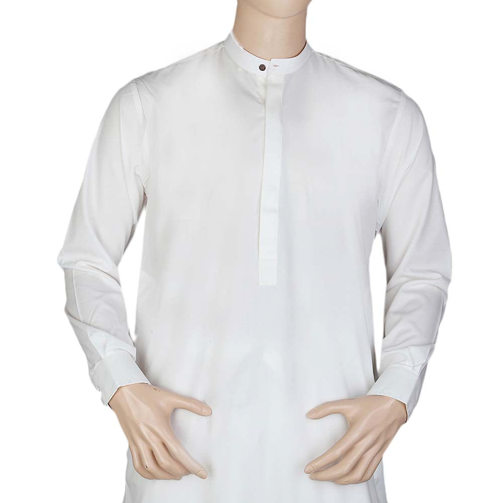Eminent Band Collar Plain Shalwar Kameez For Men - White, Men, Shalwar Kameez, Chase Value, Chase Value