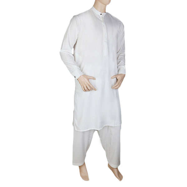 Eminent Band Collar Plain Shalwar Kameez For Men - White, Men, Shalwar Kameez, Chase Value, Chase Value