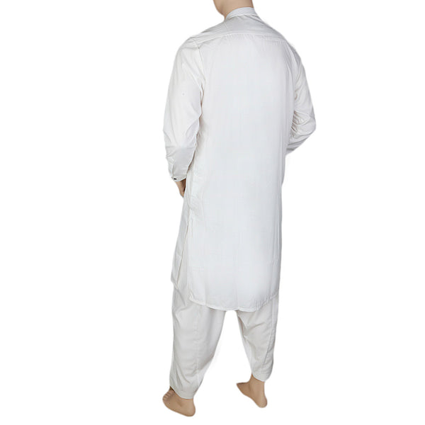 Eminent Band Collar Plain Shalwar Kameez For Men - White, Men, Shalwar Kameez, Chase Value, Chase Value