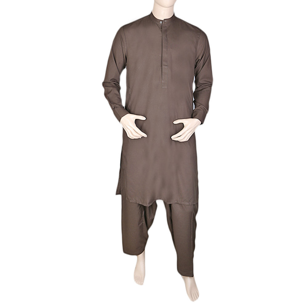 Eminent Band Collar Plain Shalwar Kameez For Men - Olive Green, Men, Shalwar Kameez, Chase Value, Chase Value