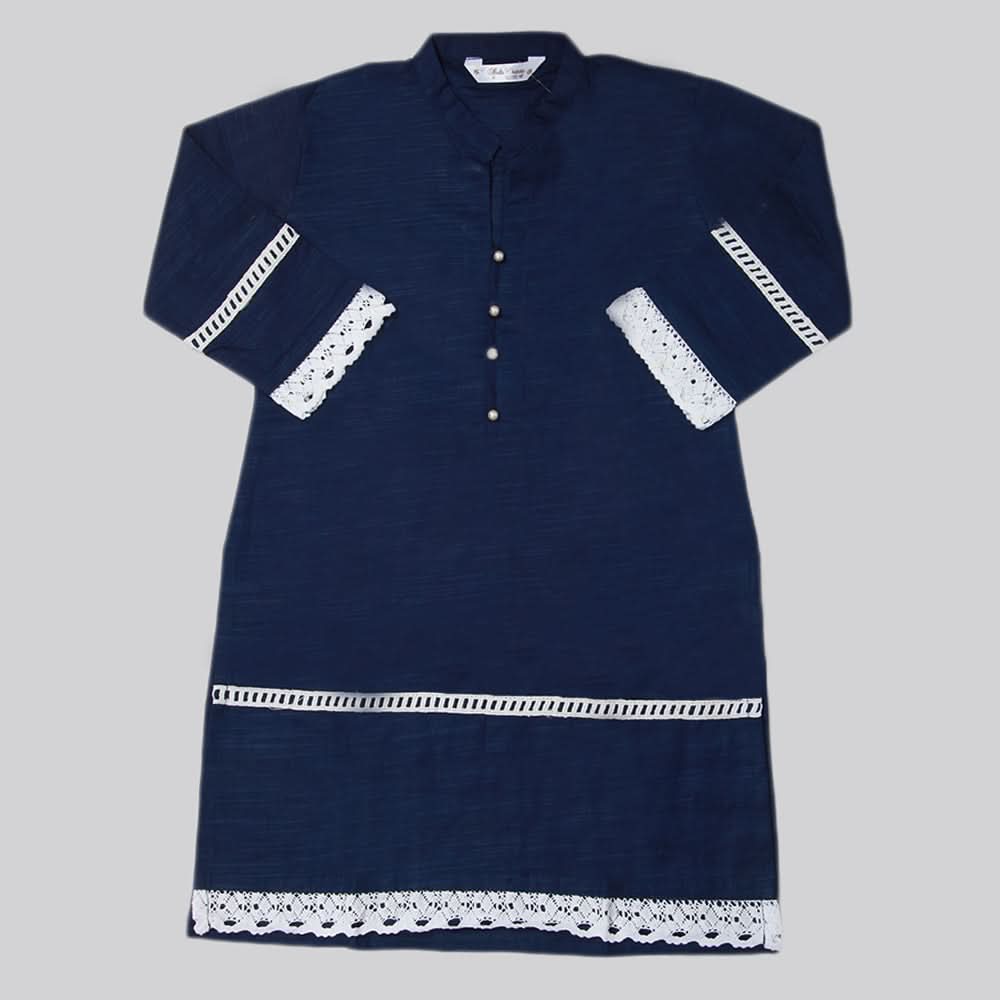 Girls Lace Khaddar Kurti - Navy Blue, Kids, Girls Kurti, Chase Value, Chase Value