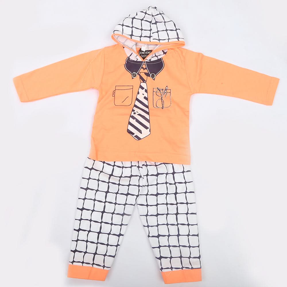 Newborn Boys Hooded Full Sleeves Suit  - Orange, Kids, NB Boys Sets And Suits, Chase Value, Chase Value