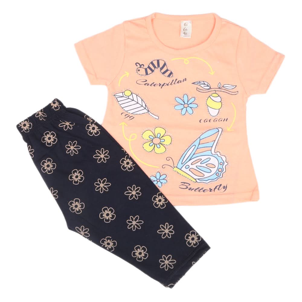 Girls Half Sleeves Tights Suits - Orange, Kids, Girls Sets And Suits, Chase Value, Chase Value