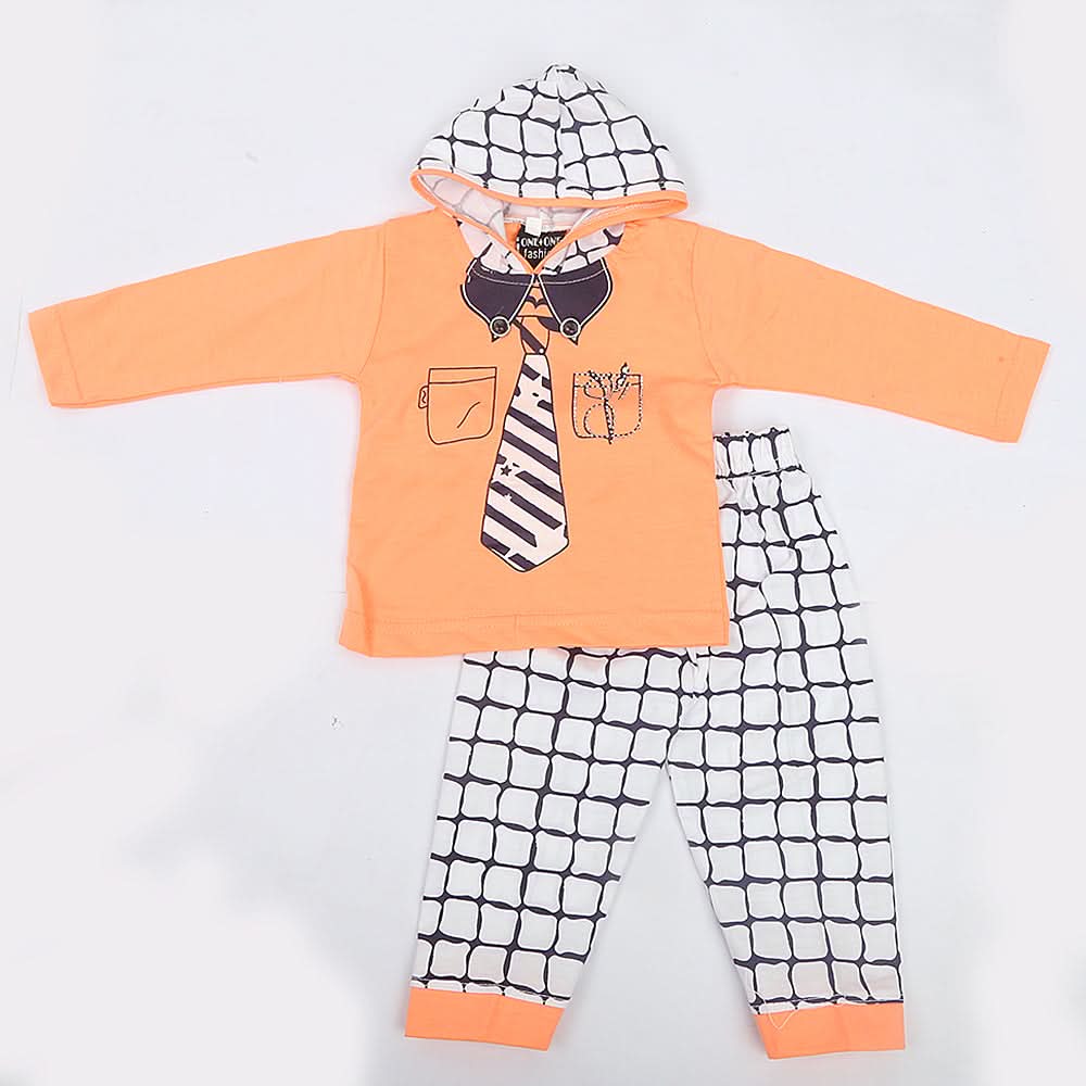 Newborn Boys Hooded Full Sleeves Suit  - Orange, Kids, NB Boys Sets And Suits, Chase Value, Chase Value