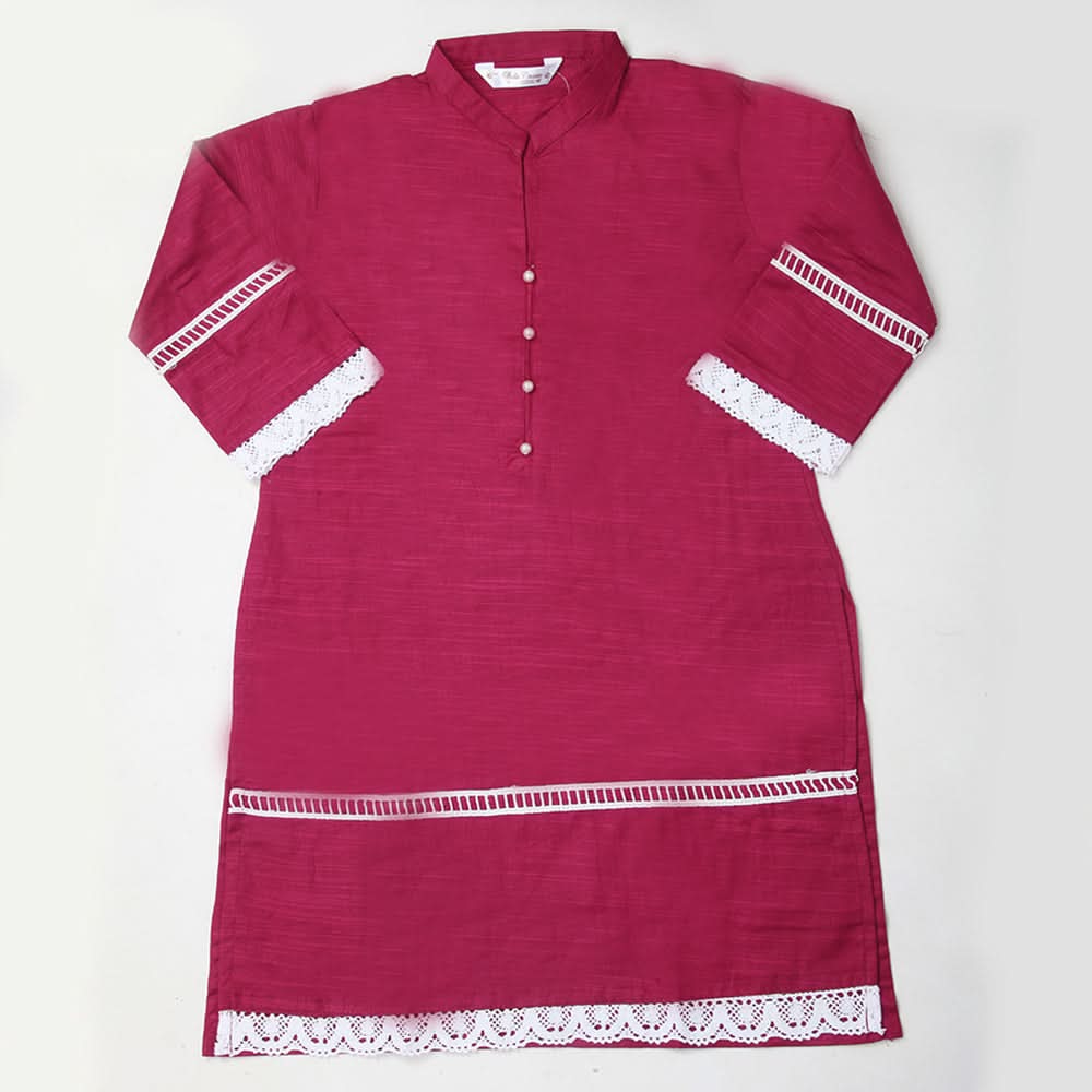Girls Lace Khaddar Kurti - Purple, Kids, Girls Kurti, Chase Value, Chase Value