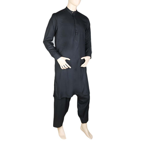 Eminent Band Collar Plain Shalwar Kameez For Men - Black, Men, Shalwar Kameez, Chase Value, Chase Value