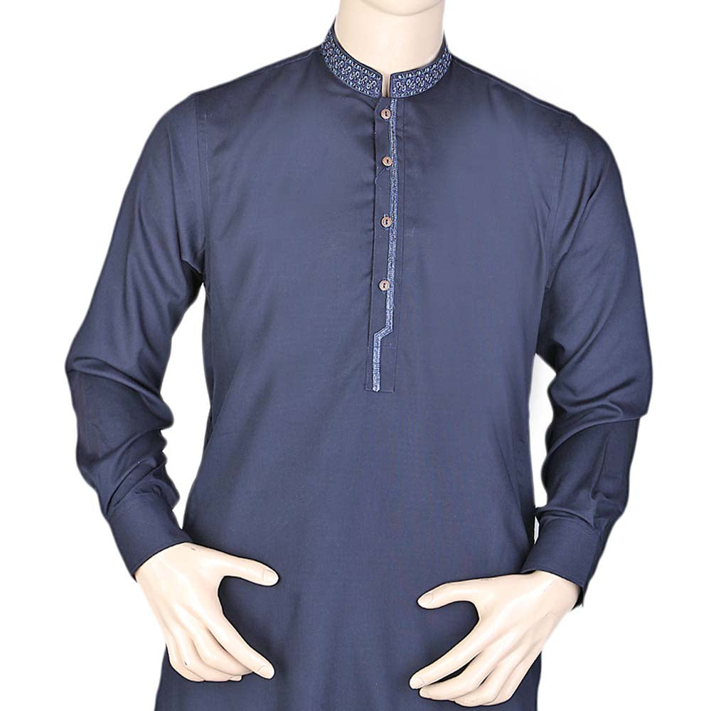 Eminent Band Collar Embroidered Shalwar Kameez For Men - Navy Blue, Men, Shalwar Kameez, Chase Value, Chase Value