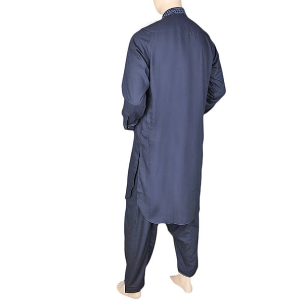 Eminent Band Collar Embroidered Shalwar Kameez For Men - Navy Blue, Men, Shalwar Kameez, Chase Value, Chase Value