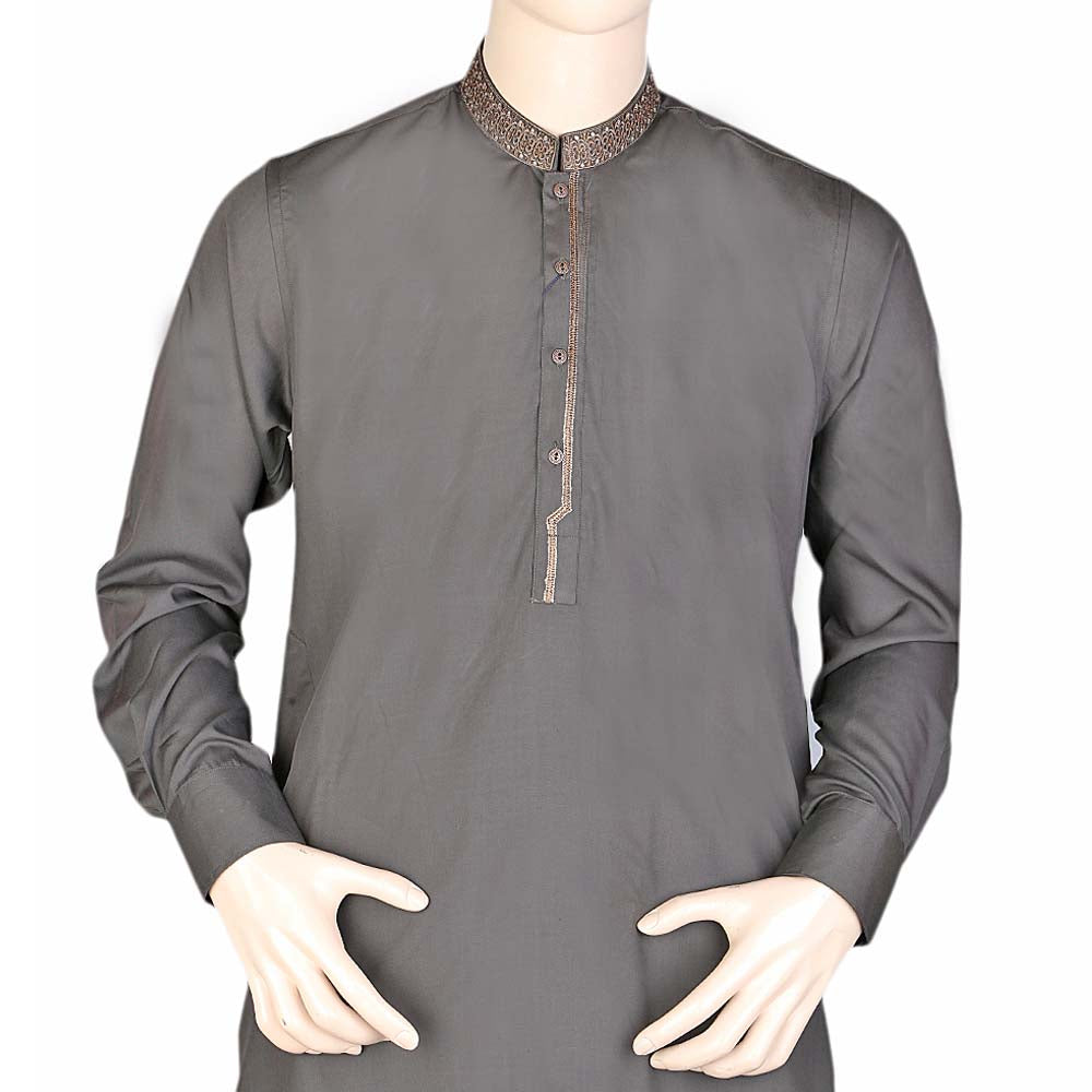 Eminent Band Collar Embroidered Shalwar Kameez For Men - Olive Green, Men, Shalwar Kameez, Chase Value, Chase Value