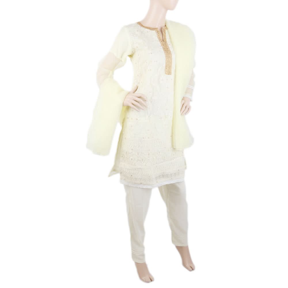 Women's Fancy Chikankari 3 Piece Suit - Cream, Women, Shalwar Suits, Chase Value, Chase Value