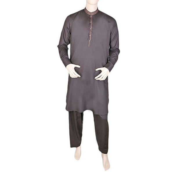 Eminent Band Collar Embroidered Shalwar Kameez For Men - Coffee, Men, Shalwar Kameez, Chase Value, Chase Value