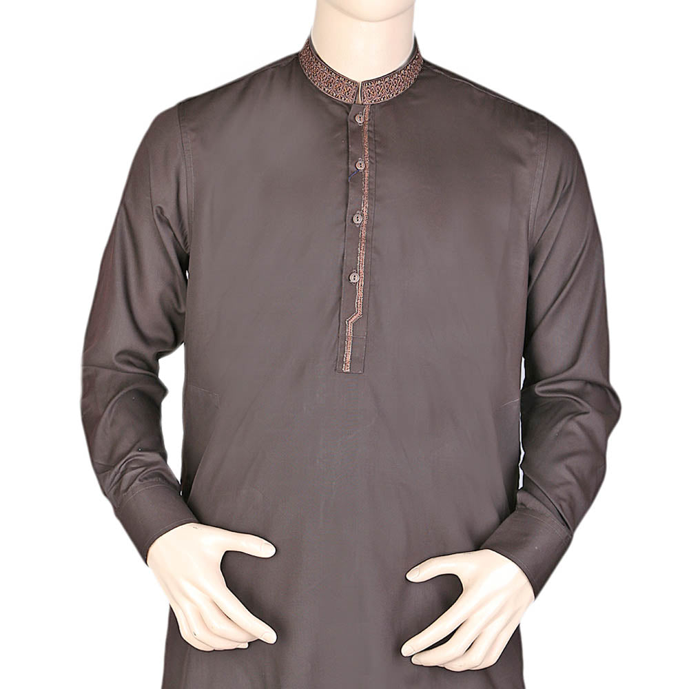 Eminent Band Collar Embroidered Shalwar Kameez For Men - Coffee, Men, Shalwar Kameez, Chase Value, Chase Value
