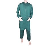 Eminent Band Collar Embroidered Shalwar Kameez For Men - Steel Green, Men, Shalwar Kameez, Chase Value, Chase Value