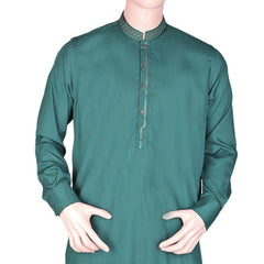 Eminent Band Collar Embroidered Shalwar Kameez For Men - Steel Green, Men, Shalwar Kameez, Chase Value, Chase Value