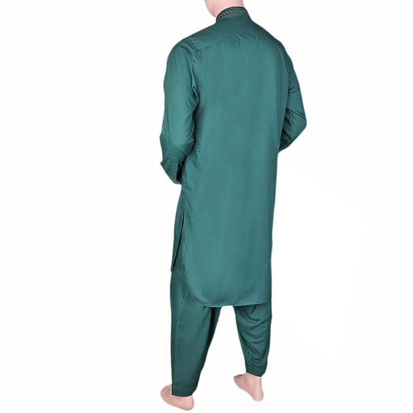 Eminent Band Collar Embroidered Shalwar Kameez For Men Steel Green