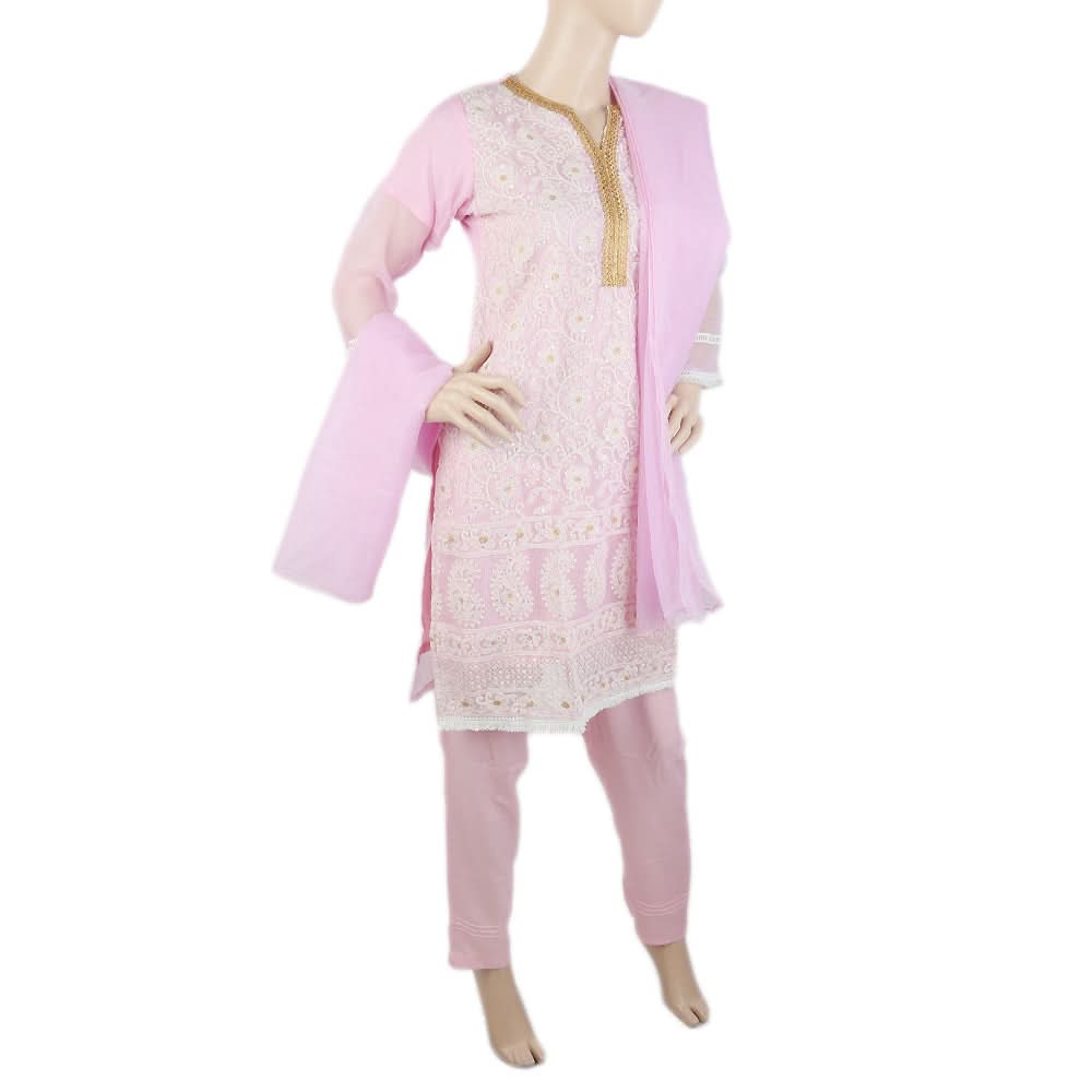Women's Fancy Chikankari 3 Piece Suit - Pink, Women, Shalwar Suits, Chase Value, Chase Value