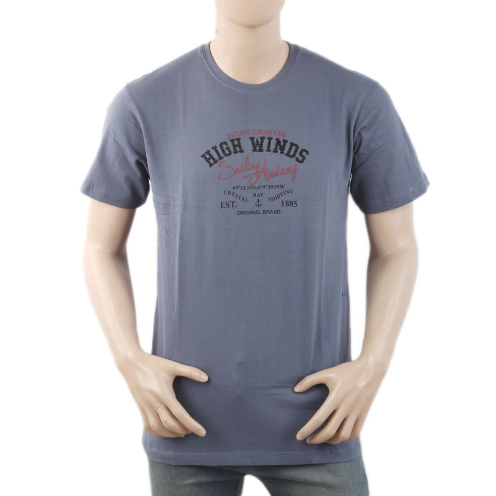 Men's Round Neck Half Sleeves T-Shirt - Steel Blue, Men, T-Shirts And Polos, Chase Value, Chase Value