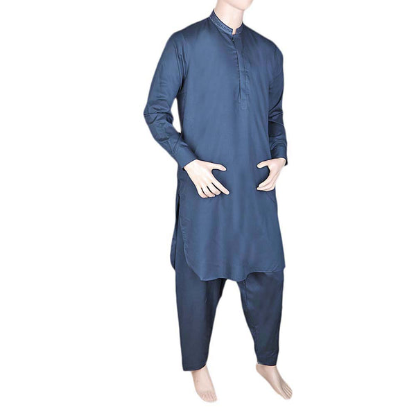 Eminent Band Collar Embroidered Shalwar Kameez For Men - Navy Blue, Men, Shalwar Kameez, Chase Value, Chase Value