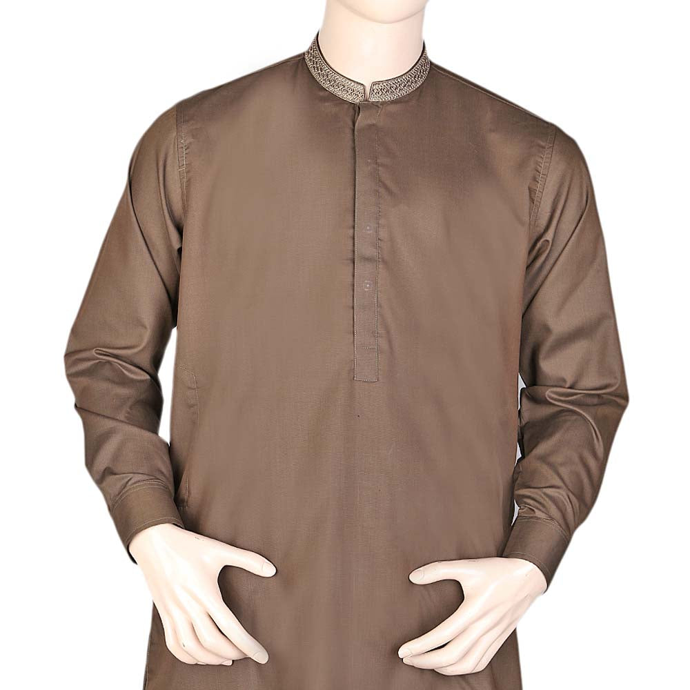 Eminent Band Collar Embroidered Shalwar Kameez For Men - Olive Green, Men, Shalwar Kameez, Chase Value, Chase Value