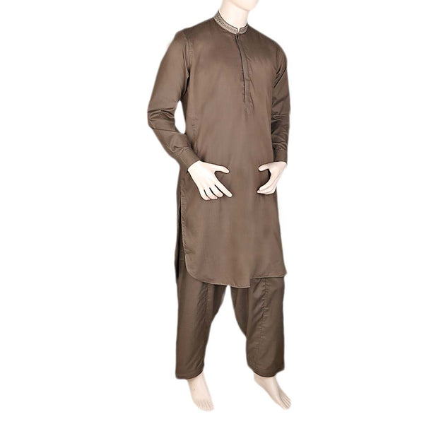 Eminent Band Collar Embroidered Shalwar Kameez For Men - Olive Green, Men, Shalwar Kameez, Chase Value, Chase Value