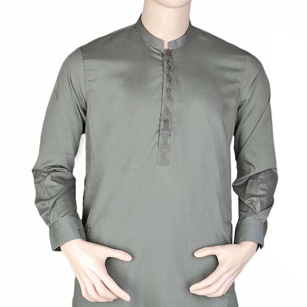 Men's Band Collar Embroidered Shalwar Kameez - Green, Men, Shalwar Kameez, Chase Value, Chase Value