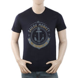 Men's Round Neck Half Sleeves T-Shirt - Navy Blue, Men, T-Shirts And Polos, Chase Value, Chase Value