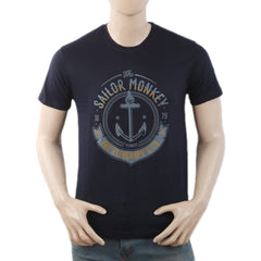 Men's Round Neck Half Sleeves T-Shirt - Navy Blue, Men, T-Shirts And Polos, Chase Value, Chase Value