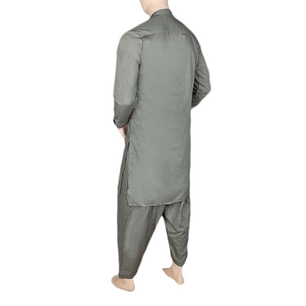 Men's Band Collar Embroidered Shalwar Kameez - Green, Men, Shalwar Kameez, Chase Value, Chase Value