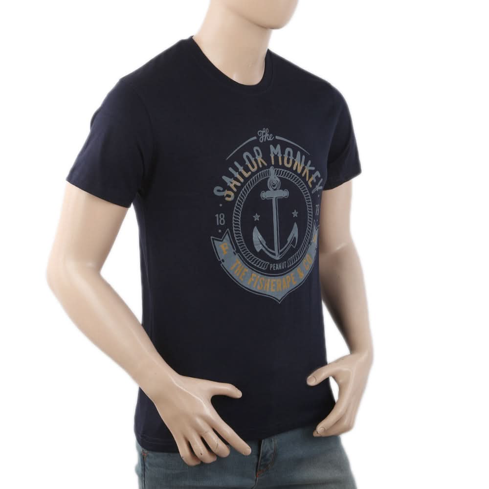 Men's Round Neck Half Sleeves T-Shirt - Navy Blue, Men, T-Shirts And Polos, Chase Value, Chase Value