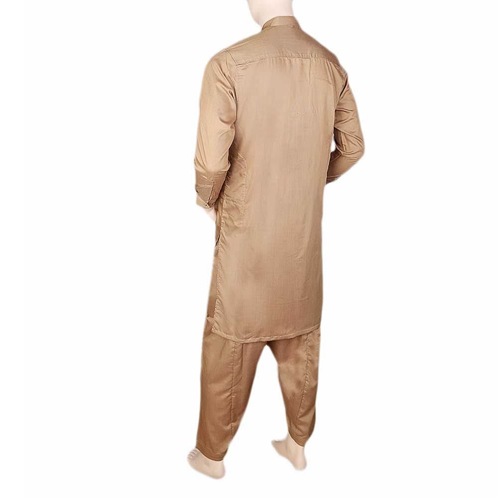 Men's Band Collar Embroidered Shalwar Kameez - Beige, Men, Shalwar Kameez, Chase Value, Chase Value