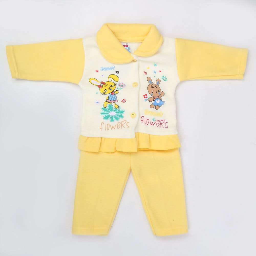 Newborn Girl Full Sleeves Polar Suit 5374 - Yellow, Kids, New Born Girls Sets And Suits, Chase Value, Chase Value