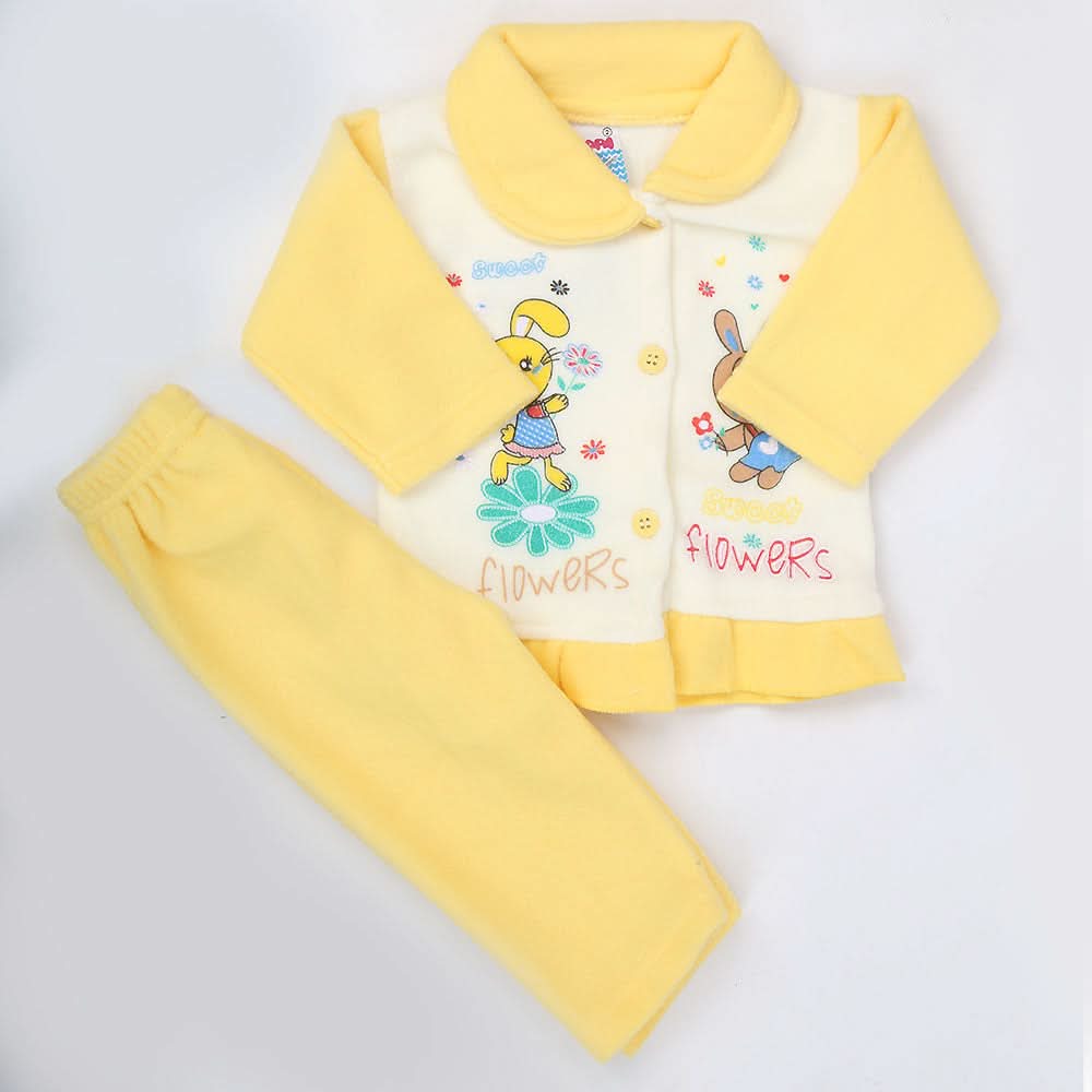 Newborn Girl Full Sleeves Polar Suit 5374 - Yellow, Kids, New Born Girls Sets And Suits, Chase Value, Chase Value