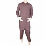 Men's Band Collar Embroidered Shalwar Kameez - Coffee, Men, Shalwar Kameez, Chase Value, Chase Value