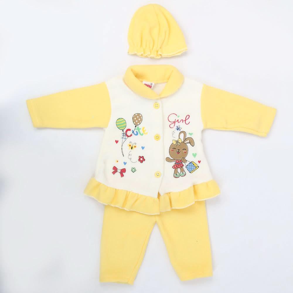 Newborn Girl Full Sleeves Polar Suit 6541 - Yellow, Kids, NB Girls Sets And Suits, Chase Value, Chase Value