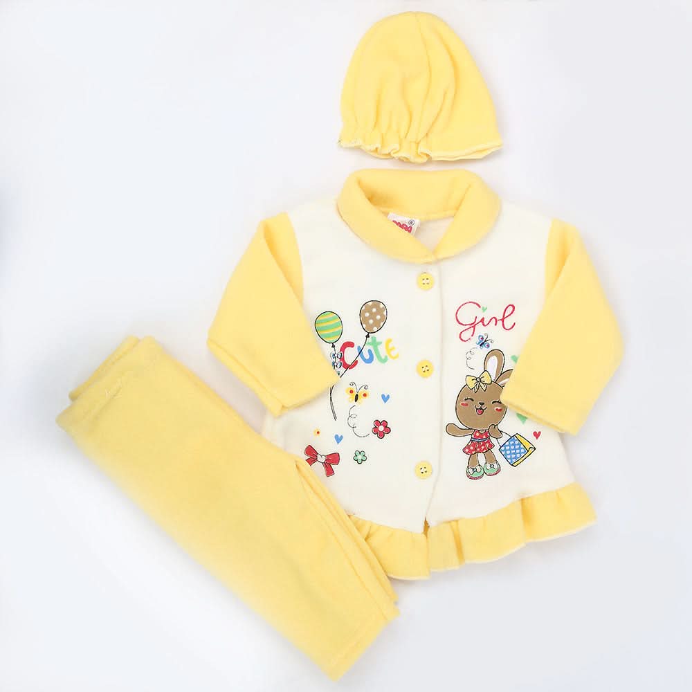 Newborn Girl Full Sleeves Polar Suit 6541 - Yellow, Kids, NB Girls Sets And Suits, Chase Value, Chase Value