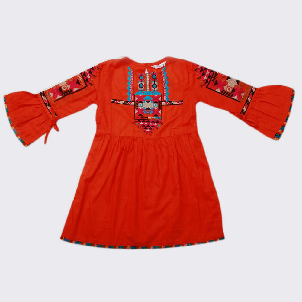 Girls Embroidered Kurti - Orange, Kids, Girls Kurti, Chase Value, Chase Value