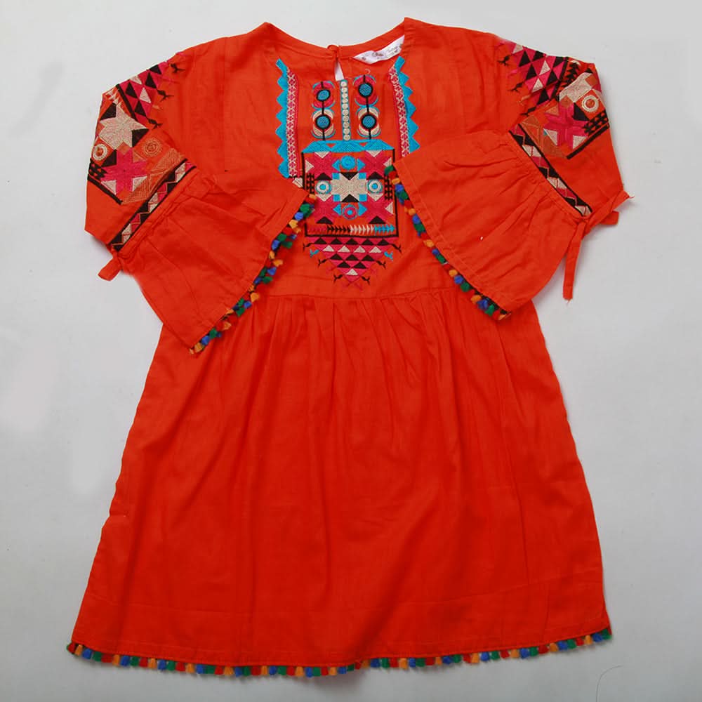 Girls Embroidered Kurti - Orange, Kids, Girls Kurti, Chase Value, Chase Value