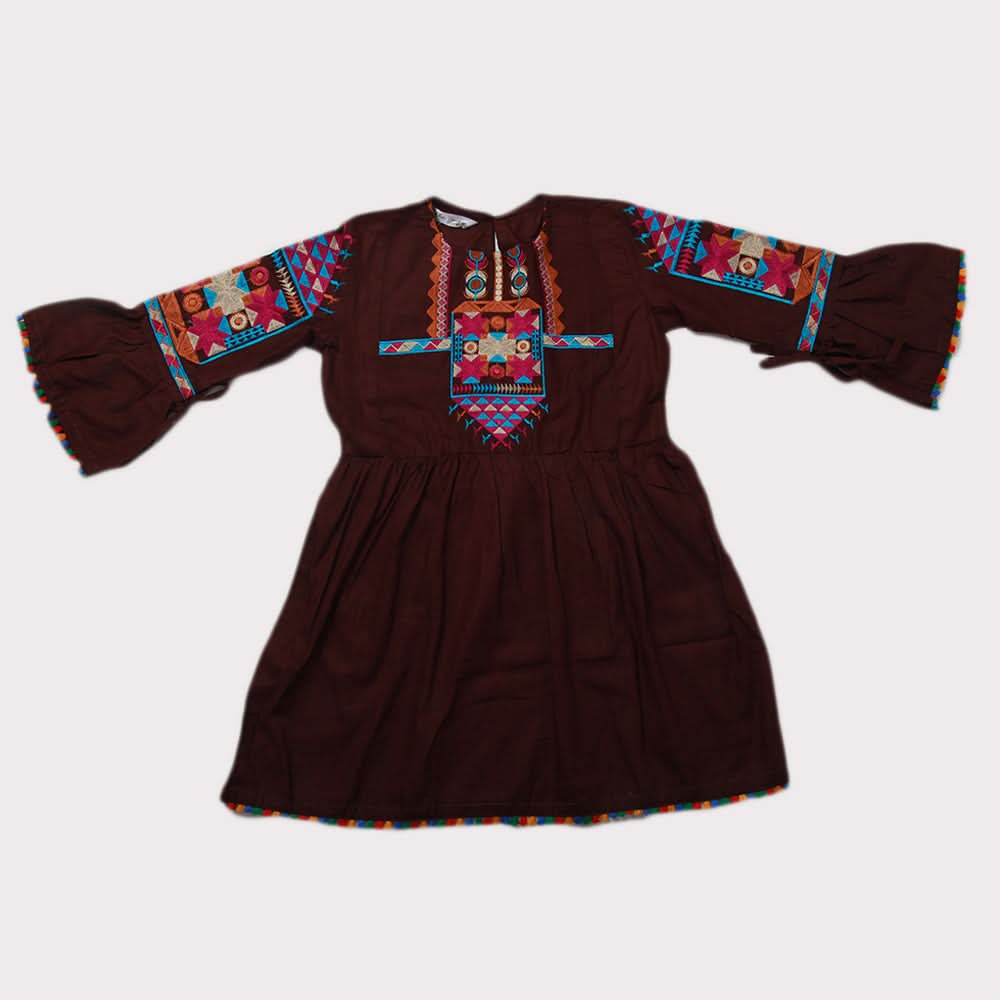 Girls Embroidered Kurti - Coffee, Kids, Girls Kurti, Chase Value, Chase Value