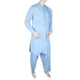 Men's Band Collar Embroidered Shalwar Kameez - Blue, Men, Shalwar Kameez, Chase Value, Chase Value